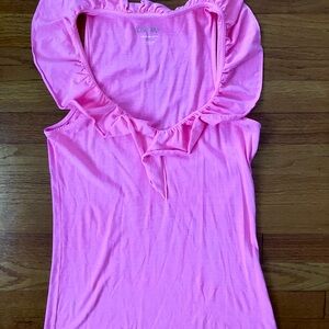 Lilly Pulitzer Pink Puff Sleeve Ruffled Blouse